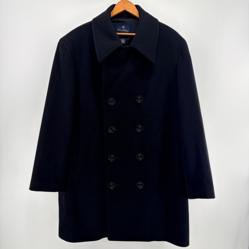 Brooks Brothers Loro Piana Wool Peacoat XL Double Breasted Black Sailor